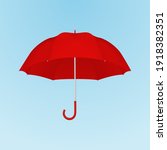 Vector 3d Realistic Render Red Blank Umbrella on Blue Background. Design Template of Opened Parasol for Mock-up, Branding, Advertise etc. Freedom, Weather Concept. Front View