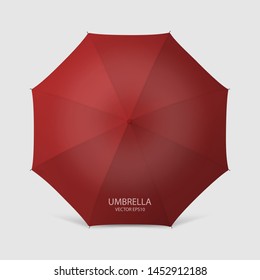 Vector 3d Realistic Render Red Blank Umbrella Icon Closeup Isolated on White Background. Design Template of Opened Parasol for Mock-up, Branding, Advertise etc. Top View