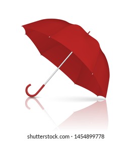 Vector 3d Realistic Render Red Blank Umbrella Icon Closeup Isolated on White Background. Design Template of Opened Parasol for Mock-up, Branding, Advertise etc. Front View