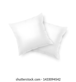 Vector 3d Realistic Render Two Square Blank White Soft Pillows Closeup Isolated on White Background. Design Template for Graphics and Mockup. Top View