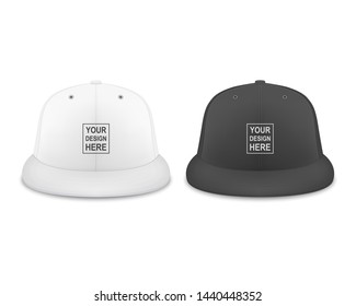 Vector 3d Realistic Render White and Black Blank Baseball Cap Icon Set Closeup Isolated on White Background. Design Template for Mock-up, Branding, Advertise. Front and Back View