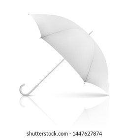 Vector 3d Realistic Render White Blank Umbrella Icon Closeup Isolated on White Background. Design Template of Opened Parasol for Mock-up, Branding, Advertise etc. Front View