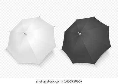 Vector 3d Realistic Render White and Black Blank Umbrella Icon Set Closeup Isolated on Transparent Background. Design Template of Opened Parasols for Mock-up, Branding, Advertise etc. Top View