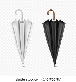 Vector 3d Realistic Render White and Black Blank Umbrella Icon Set Closeup Isolated on Transparent Background. Design Template of Closed Parasols for Mock-up, Branding, Advertise etc. Front View