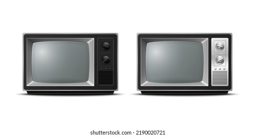 Vector 3d realistischer Retro-TV-Empfänger, Nahaufnahme einzeln auf Weiß. Vintage TV Set. Fernsehen, Draufsicht