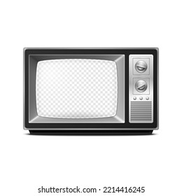 Vector 3d Realistic Retro TV Receiver with Transparent Screen Isolated on White Background. Home Interior Design Concept. Vintage TV Set, Television, Front View