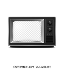 Vector 3d Realistic Retro TV Receiver with Transparent Screen Isolated on White Background. Home Interior Design Concept. Vintage TV Set, Television, Front View