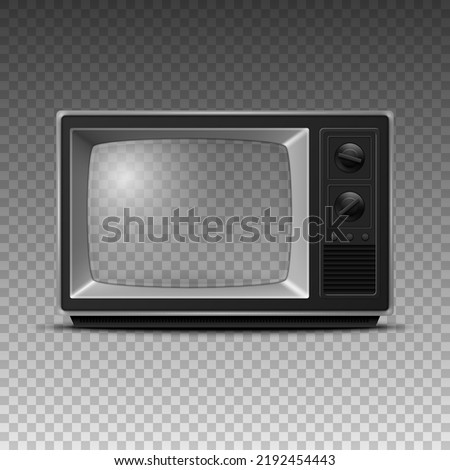 Vector 3d Realistic Retro TV Receiver Closeup Isolated on White. Vintage TV Set. Television, Front View