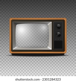 Vector 3d Realistic Retro Wooden TV Receiver Icon with Transparent Screen Closeup Isolated. Home Interior Design Concept. Vintage TV Frame, Television, Front View