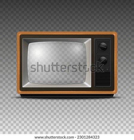 Vector 3d Realistic Retro Wooden TV Receiver Icon with Transparent Screen Closeup Isolated. Home Interior Design Concept. Vintage TV Frame, Television, Front View