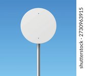 Vector 3d Realistic Round Blank Stop Sign Illustration. Empty Road Sign on Pole. White Traffic Sign Template, Street Signboard, Front View. Vector Illustration