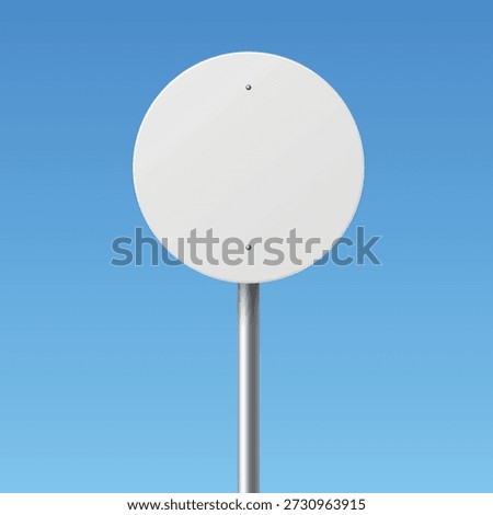 Vector 3d Realistic Round Blank Stop Sign Illustration. Empty Road Sign on Pole. White Traffic Sign Template, Street Signboard, Front View. Vector Illustration
