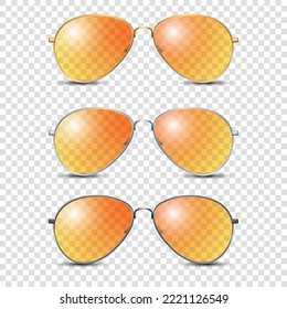 Vector 3d Realistic Round Frame Glasses Set with Orange Transparent Glass isolated, Transparent Sunglasses for Women and Men, Accessory. Optics, Lens, Vintage, Trendy Glasses. Front View