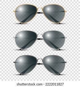 Vector 3d Realistic Round Frame Glasses Set with Black Transparent Glass isolated, Transparent Sunglasses for Women and Men, Accessory. Optics, Lens, Vintage, Trendy Glasses. Front View