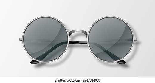 Vector 3d Realistic Round Frame Glasses Icon Isolated. Metal Steel, Silver Frame. Transparent Black Sunglasses for Women and Men, Accessory. Optics, Lens, Vintage, Trendy Glasses. Top View