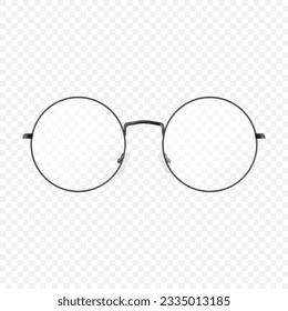 Vector 3d Realistic Round Frame Glasses Frame Isolated. Colorless Transparent Sunglasses for Women and Men, Accessory. Optics, Lens, Vintage, Trendy Glasses. Front View