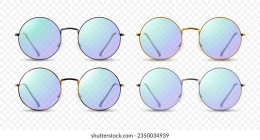 Vector 3d Marco Realista De Vidrio Redondo De Marco Aislado. Gafas de sol transparentes para mujeres y hombres, accesorio. Óptica, lente, vintage, lentes de moda. Vista frontal