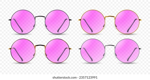 Vector 3d Realistic Round Frame Glasses Frame Isolated. Transparent Sunglasses for Women and Men, Accessory. Optics, Lens, Vintage, Trendy Glasses. Front View