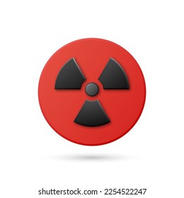 Vector 3d Realistic Round Red and Black Warning, Danger Nuclear Symbol Isolated on White Background. Radioactive Warning Sign, Pin Badge, Button. Design Template. Front View