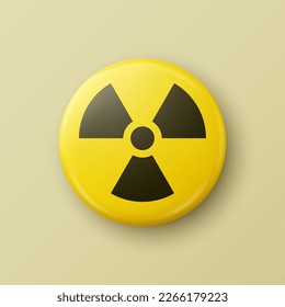 Vector 3d Realistic Round Yellow and Black Warning, Danger Nuclear Symbol Isolated. Radioactive Warning Sign, Pin Badge, Button. Design Template. Front, Top View