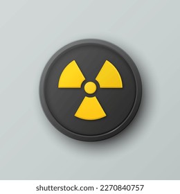 Vector 3d Realistic Round Yellow and Black Warning, Danger Nuclear Symbol Isolated. Radioactive Warning Sign, Pin Badge, Button. Design Template. Front, Top View