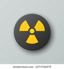 Vector 3d Realistic Round Yellow and Black Warning, Danger Nuclear Symbol Isolated. Radioactive Warning Sign, Pin Badge, Button. Design Template. Front, Top View