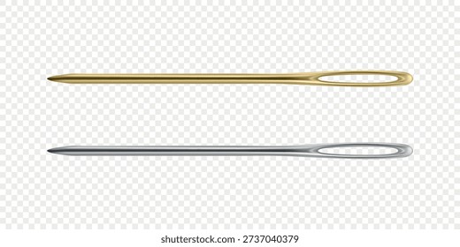 Vector 3d Realistic Sewing Needles Set. Large Eye Hand Stitching and Darning Needles Isolated. Tailoring Embroidery Needles for Craft and Repair