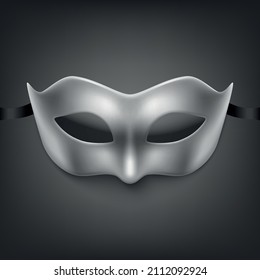 Vektor 3d realistische Silver Carnival Face Maskon Black Hintergrund. Maske für Party, Masquerade Nahaufnahme. Design Template of Mask for Man, Women. Karneval, Party, Secret, Hero, Stranger Konzept