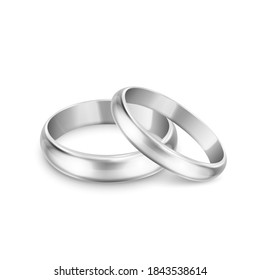 Vector 3d Realistic Silver Metal Wedding Rings for Couple Closeup Isolated on White Background. Design Template of Shiny Golden Rings. Clipart, Mockup. Side, Front View