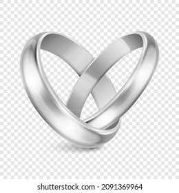 Cierre del Anillo de Bodas Metálicas Realistas del Vector 3d. Plantilla de diseño de anillos brillantes en forma de corazón. Boda, Compromiso, Amor, Romántico, Concepto De Tienda De Joyas. Rings Clipart, Mockup