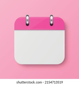 Vector 3d Realistic Simple Classic Minimalistic Pink Calendar Icon on Pink Wall Background. Design Template for Mockup. Paper Pink Calendar on Wall. Background with Calendar, Copy Space