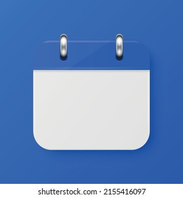 Vector 3d Realistic Simple Classic Minimalistic Calendar Icon on Blue Background. Design Template for Mockup. Paper White and Blue Calendar on Wall. Background with Icon of Calendar, Copy Space