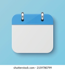 Vector 3d Realistic Simple Classic Minimalistic Light Blue Calendar Icon on Blue Background. Design Template for Mockup. Paper Calendar on Wall. Background with Icon of Calendar, Copy Space svg
