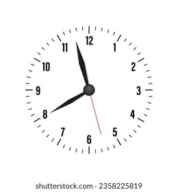 Vector 3d Realistic Simple White Round Wall Office Clock Set. Black Dial. Closeup Isolated on White Background. Design Template, Mock-up for Branding, Advertise. Vector illustration