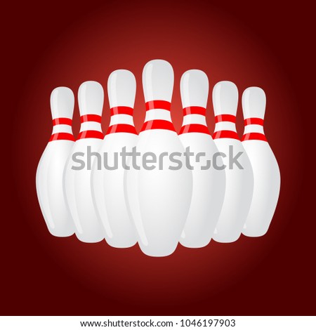 Vector 3d realistic skittles for bowling isolated on red background. Sport equipment concept