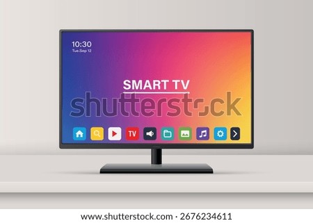 Vector 3d Realistic Smart TV, Isolated. Modern Smart TV. Realistic Smart TV for Technology Mockup. Stylish Television and Remote for App and Branding. Vector Illustration