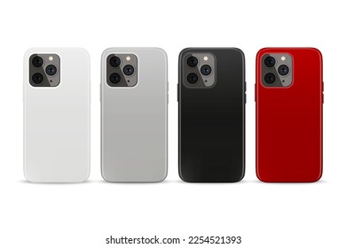 Vector 3d Realistic Smartphone Case Set. Telephone Design Template for Mockup. Phone Device, Back Side View