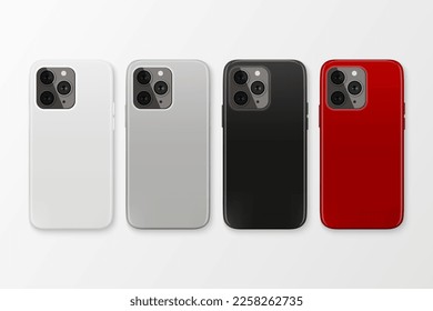 Vector 3d Realistic Smartphone Case Set. Telephone Design Template for Mockup. Phone Device, Back Side, Top View