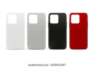 Vector 3d Realistic Smartphone Case Set Isolated on White Background. Telephone Design Template for Mockup. Phone Device, Back Side, Front View