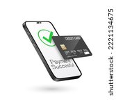 Vector 3d Realistic Smartphone, Credit Card, Wi-Fi Successful Payment. Concept of Payment for Purchases by Card, Online Shopping. Design Template, Bank POS Terminal, Mockup. Processing NFC Device