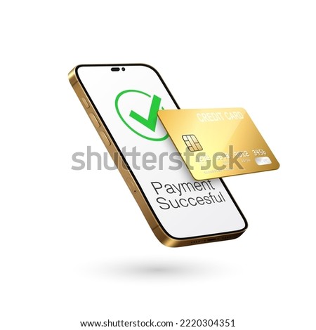 Vector 3d Realistic Smartphone, Credit Card, Wi-Fi Successful Payment. Concept of Payment for Purchases by Card, Online Shopping. Design Template, Bank POS Terminal, Mockup. Processing NFC Device