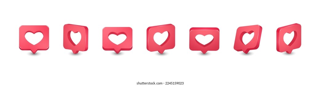 Vector 3d Realista Red Media Como Icono Conjunto Aislado en Fondo Blanco. Día de San Valentín, Concepto de mensajes de amor, plantilla de diseño. Comentario y seguidor. Iconos Web