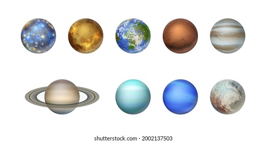 Vector 3d Realistic Space Planet Icon Set Isolated On White Background. Planets Of The Solar System. Galaxy, Astronomy, Space Exploration Concept