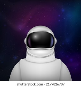 Vector 3d Espectro Realista, Astronauta. Spacesuit, casco astronauta sobre el fondo espacial. Conjuntos Cosmonauta con visera de vidrio transparente para exploración espacial. Traje blanco para hombre espacial, protección