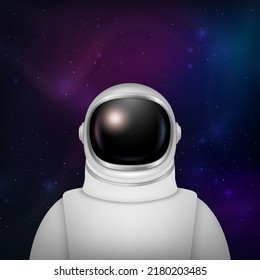 Vector 3d Realistic Spaceman, Astronaut. Spacesuit, Astronaut Helmet on Space Background. Cosmonaut Suit with Transparent Glass Visor for Space Exploration. White Suit for Spaceman, Protection