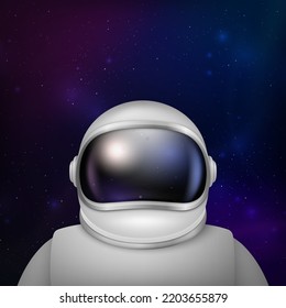 Vector 3d Realistic Spaceman, Astronaut. Spacesuit, Astronaut Helmet on Space Background. Cosmonaut Suit with Transparent Glass Visor for Space Exploration. White Suit for Spaceman, Protection