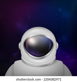 Vector 3d Realistic Spaceman, Astronaut. Spacesuit, Astronaut Helmet on Space Background. Cosmonaut Suit with Transparent Glass Visor for Space Exploration. White Suit for Spaceman, Protection