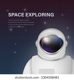Vector 3d Realistic Spaceman, Astronaut. Spacesuit, Astronaut Helmet on Space Background. Cosmonaut Suit with Transparent Glass Visor for Space Exploration. White Suit for Spaceman, Protection