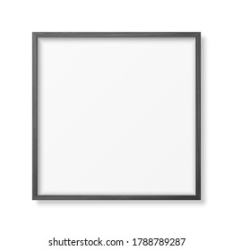 Vector 3d Realistic Square Black Wooden Simple Modern Frame Icon Closeup Isolated on White. It can be used for presentations. Design Template for Mockup, Front View
