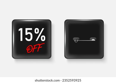 Vector 3d Realistic Square Black Metal, Plastic Blank Empty Button Badge Icon Set Isolated. Template for Branding, Mock-up